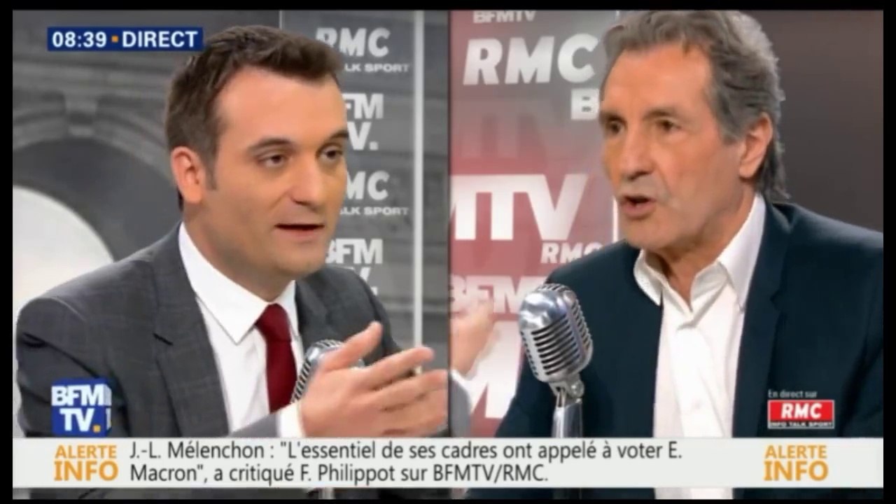 Florian Philippot l'invité de Jean-Jacques Bourdin Infecte sur BFMTV et RMC  19 05 2017