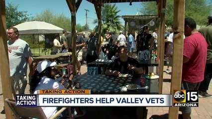 Firefighters make lunch for veterans