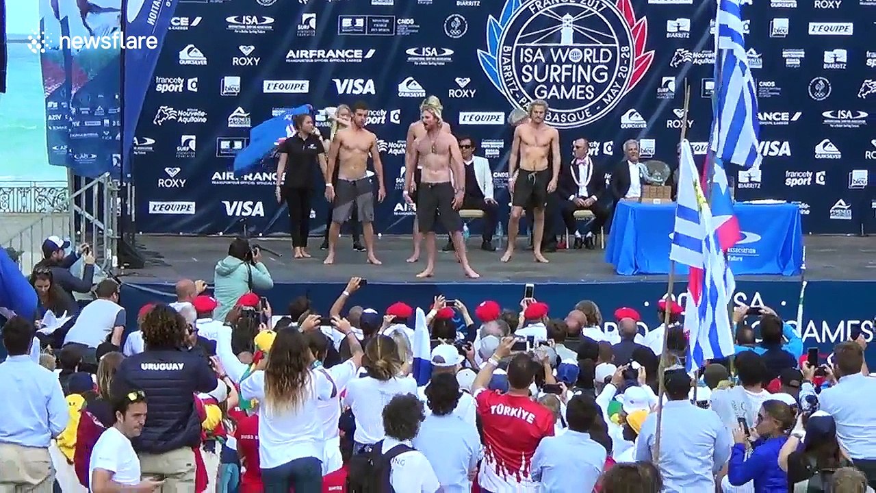 New Zealand surf team performs the haka