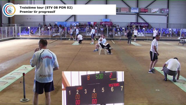 Troisième tour, premier tir progressif, Saint-Vulbas contre Pontese, 1/4 finale aller, Coupe d'Europe des Clubs 2017, Sport Boules, Saint-Vulbas 2017