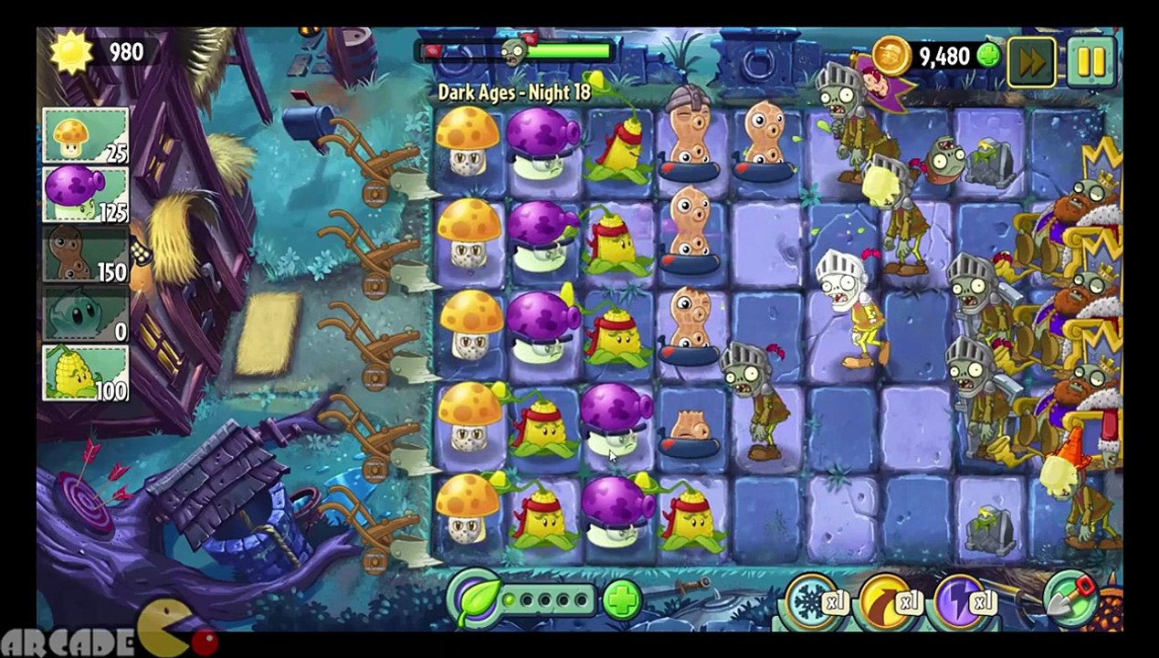 Plants Vs Zombies 2 Dark Ages  Part 2 Unlocked NEW COSTUME Magnet-Shroom  Night 18