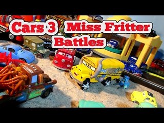 Pixar Cars 3 Miss Fritter  with Lightning McQueen, Mater, Sheriff, and RED
