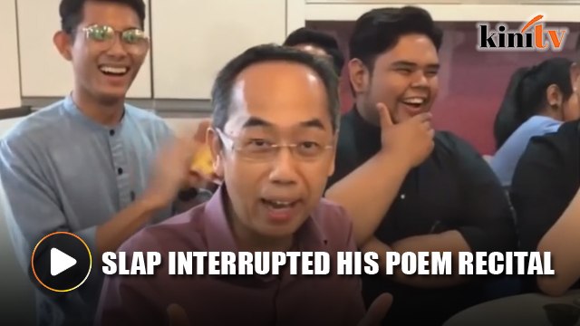 David Teo was slapped before he could finish his poem, what was it?