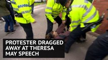 Fox hunting protester dragged along ground by police at Theresa May speech