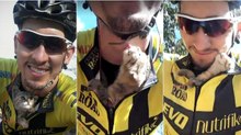 Ciclista salva gato bebé, coloca-o dentro da camisola e o felino não pára de o lamber!