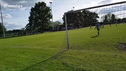 Linesman taken out by winger during Sunday League football match