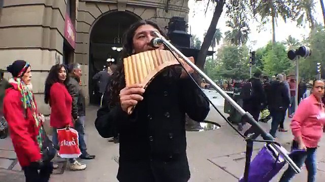 Artista Callejero: René Traipe La Magia de la flauta del pan - (Santiago de Chile)