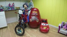 GIANT EGG SURPRISE TOYS Glowing Disney Cars Lightning McQueen PowerWheels Ride On Car & Bicycle-zC-8c_D