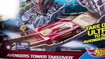 Hotwheels Avengers Tower Takeover Race Track & Play Doh Surprise Egg with Iron Man, Captain America-bkn