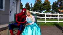 Spiderman EVIL SURPRISE! w_ Frozen Elsa Maleficent Joker Girl Spidergirl Ariel! Superheroes IRL  -)-47M