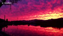 Sky turns to red after rainstorm in Beijing