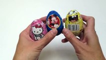 SpongeBob Surprise Egg, Mickey Mouse Surprise Egg and Hello Kitty Surprise Eggs Unboxing-njIwc5A