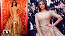 Shimmery Golden mesmerizing look of Sonam at Cannes