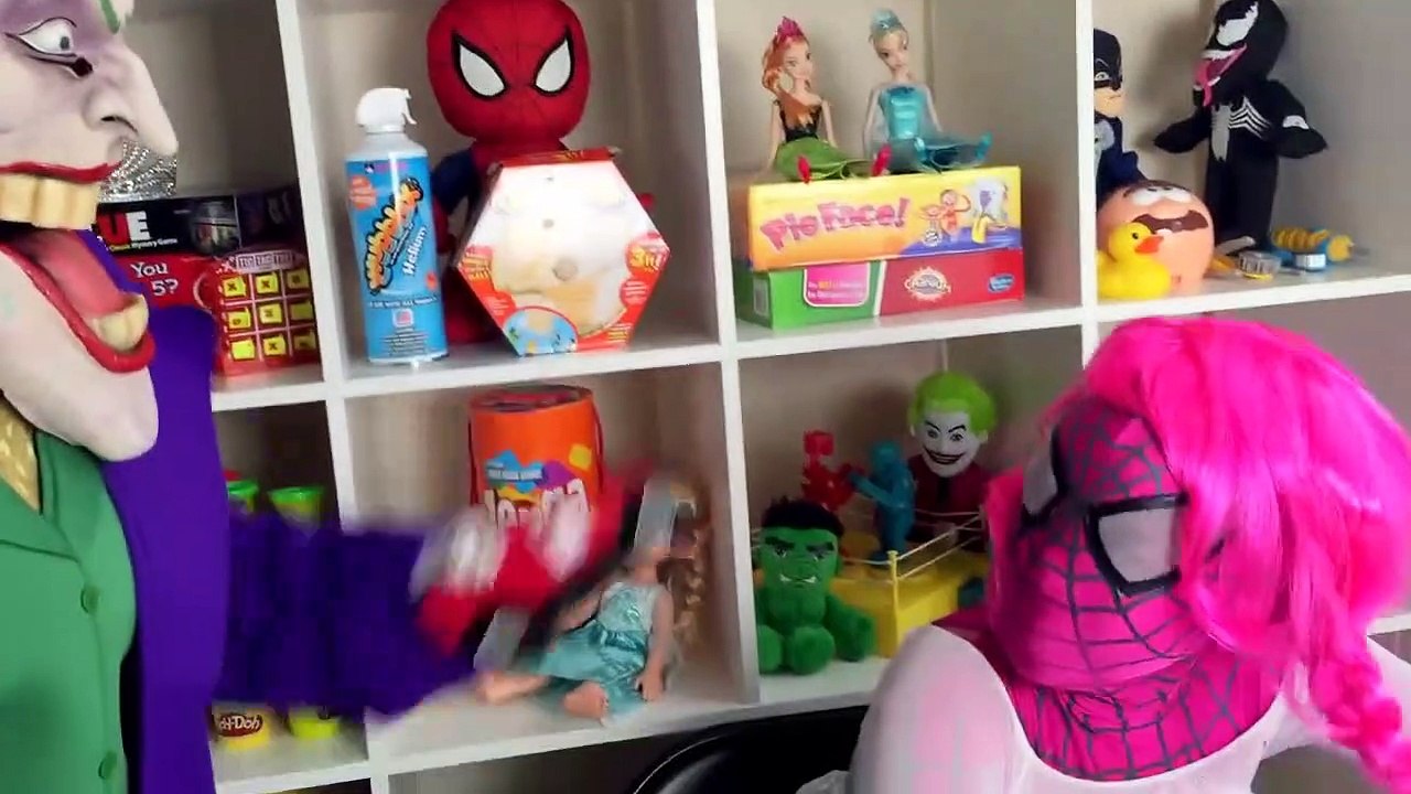 Spiderman vs Joker vs Frozen Elsa - Frozen Elsa Pink Spidergirl Rainbow Hair! - Funny Superheroes  -)-lfDijojAc