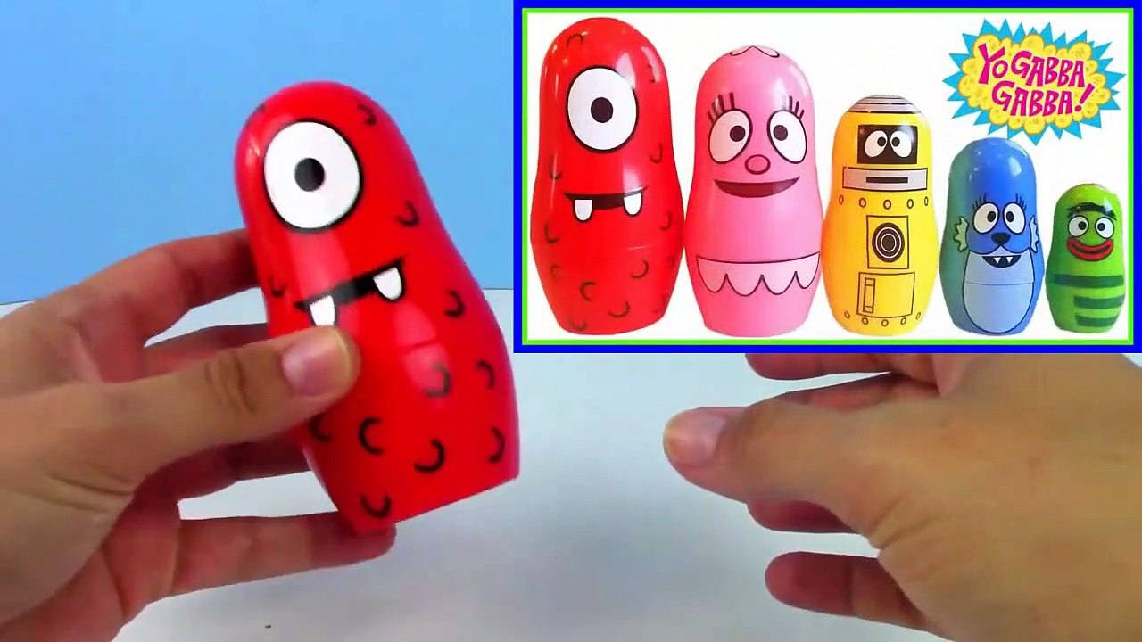 Yo Gabba Gabba Stacking Cups! Learn Colors Nesting Dolls Dinosaur with Surprise Toys ToyBoxMagic-K0c