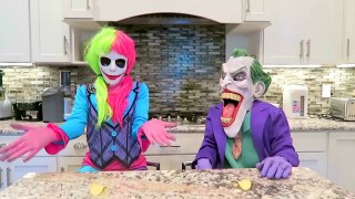 Spiderman vs Frozen vs Joker - Pringles Challenge! w_ Joker Girl - Funny Superhereos-Dygbh