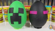Giant Minecraft Creeper & Enderman Play Doh Surprise Eggs with Minecraft Hangers & Netherrack Toys-LTYa