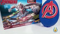 Hotwheels Avengers Tower Takeover Race Track & Play Doh Surprise Egg with Iron Man, Captain America-bknHcLH