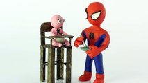 Baby vomits on spiderman superheroes Stop motion Play Doh claymation animation video-E8LF
