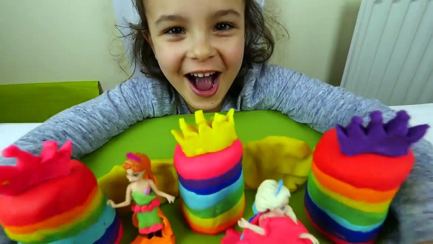 DIY Play Doh Rainbow Frozen Castle for Disney Princesses Elsa and  Anna Doll toys-N3A