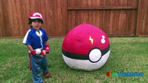 GIANT EGG POKEMON GO Surprise Toys Opening Huge PokeBall Egg Catch Pikachu In Real Life ToysReview-X