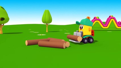 Leo the Truck. Car cartoon and animation for kids. Leo the truck and Loggin truck.-Qu9k
