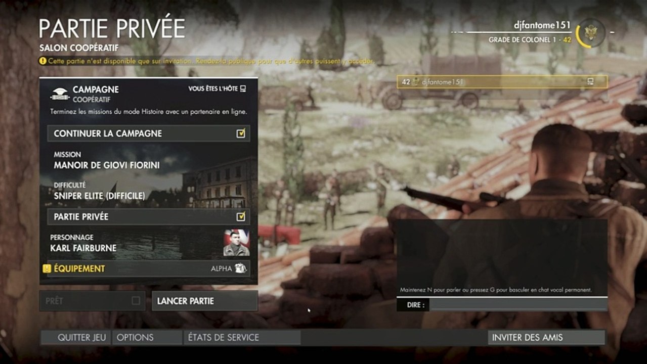 Sniper Elite 4 coop chapitre 7 Manoir de Giovi Fiorini