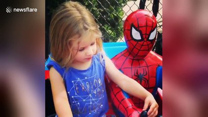Three-year-old is devastated when Spider-Man can't come home with her