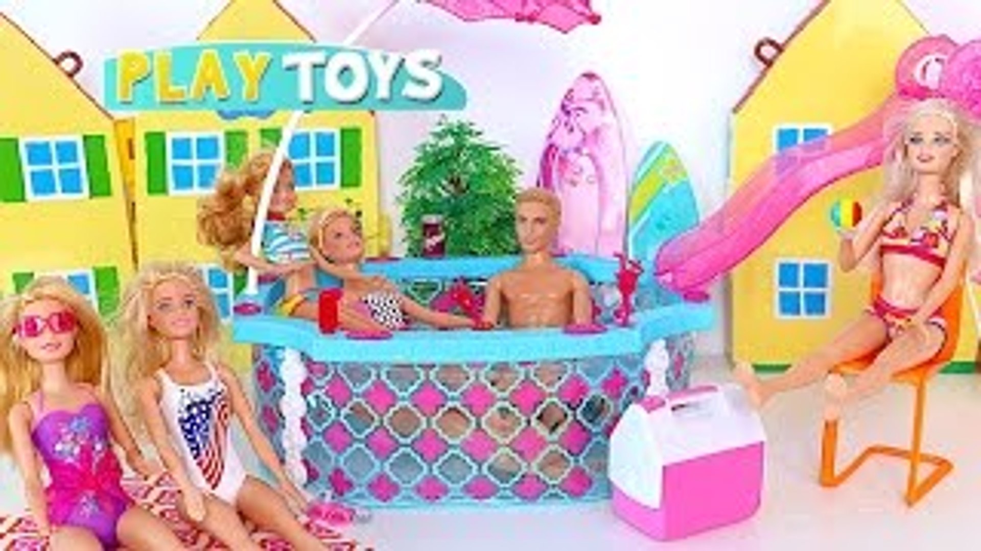 Barbie doll Swimming Pool Party - play baby doll swim toys for kids -  Dailymotion Video