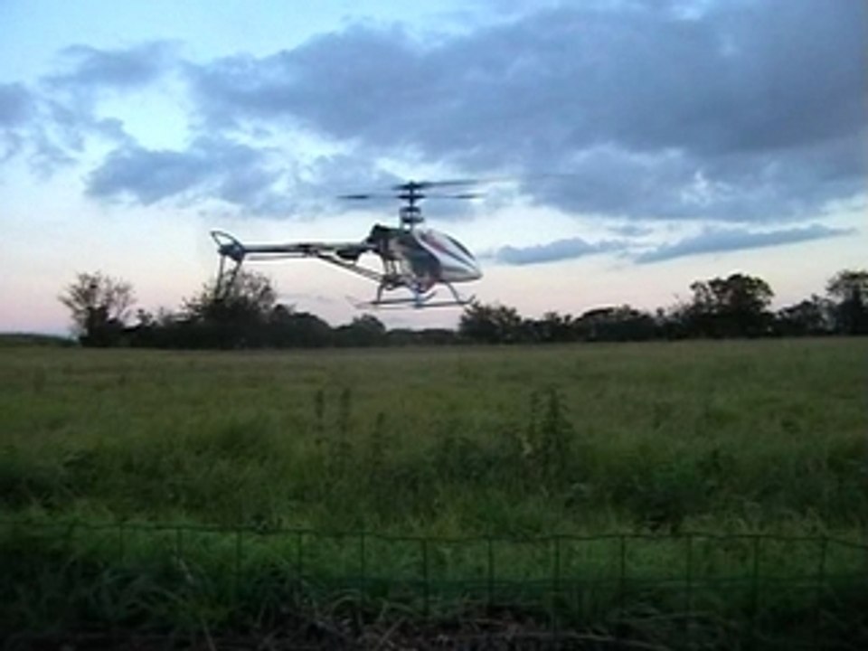 CopterX 450 qui coupe de l'herbe sur le dos.