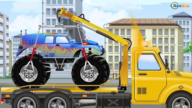The Tow Truck's Car Wash and Car Service & Blue Monster Truck | Truck cartoons for kids