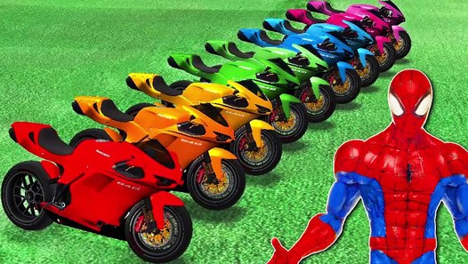 Comptines Bébé Dessin animé francais Motos colorées et Spiderman