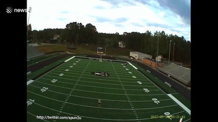 Football kicker hits drone on first attempt