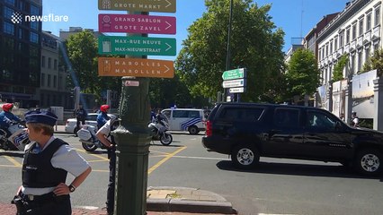 Donald Trump driving between meetings in Brussels