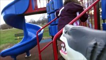 Shark Bites Girl On Butt at School Playground Toy Freaks Great White Sharks Attack