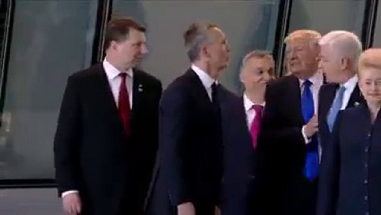 Donald Bully Trump at NATO shoved Montenegro PM Dusko Markovic Out Of Way To Move To Front of Group