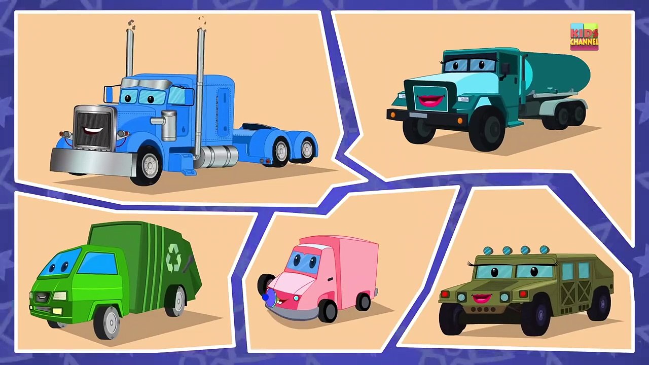 Trucks finger family   vehicle songs for kids   animated video