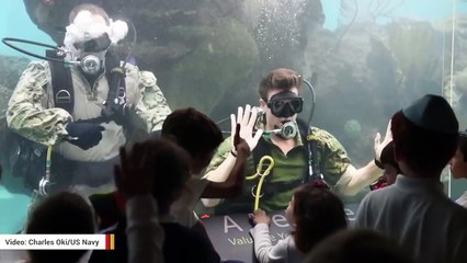 Navy Divers Visit New York Aquarium, Swim With Stingrays And Eels