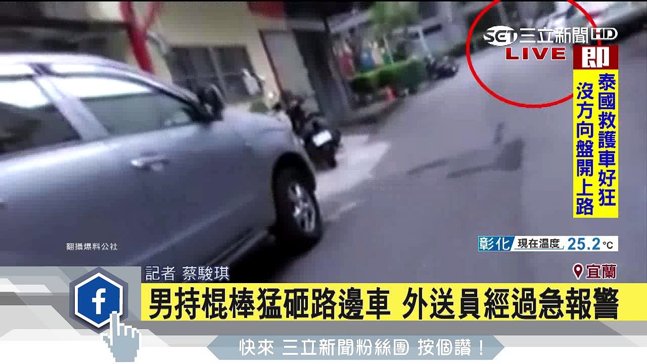 男持棍棒猛砸路邊車　外送員經過急報警│三立新聞台