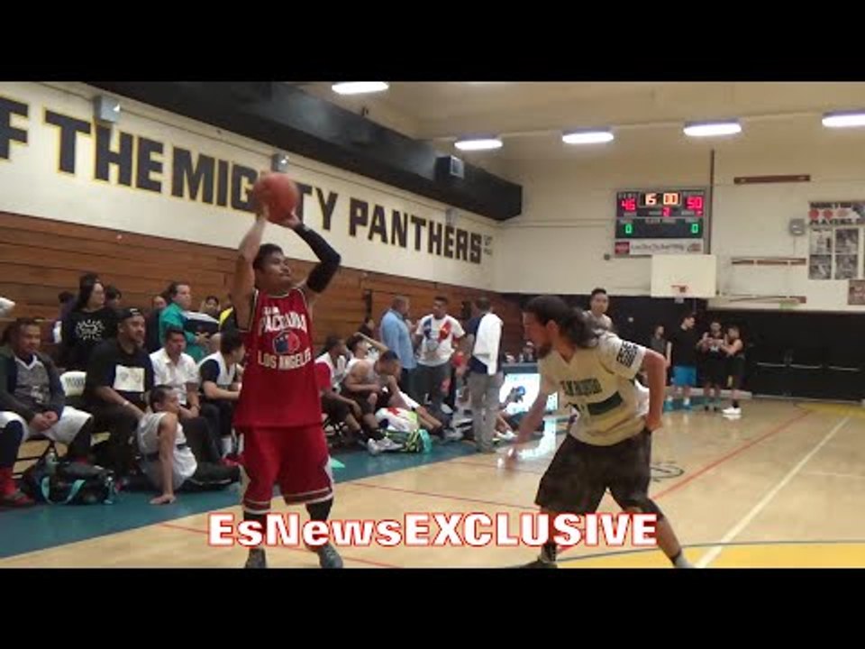 Manny Pacquiao HITS 3 three pointers FOR WARM UP before game - EsNews Boxing