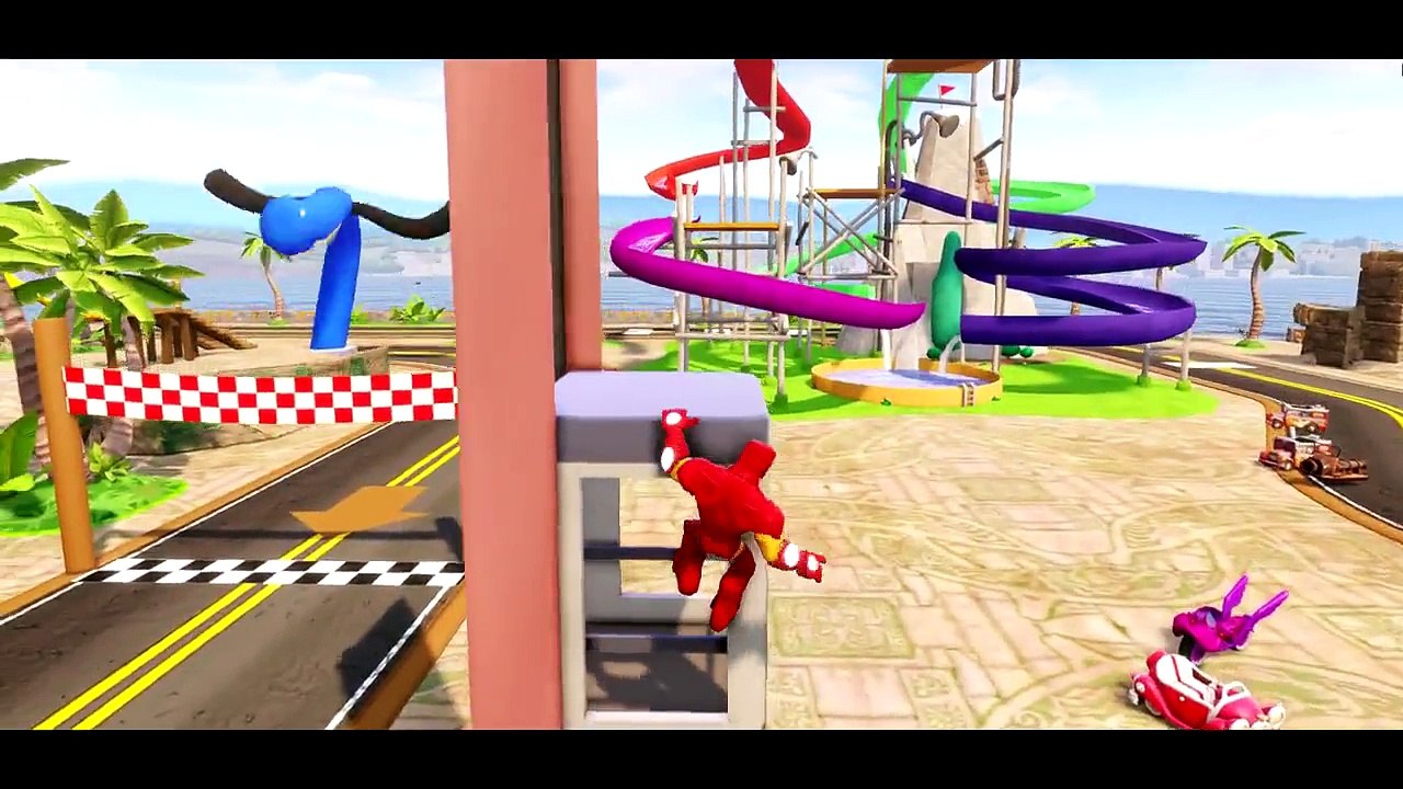 SPIDER-MAN & IRON MAN and Princess ANNA ride Bus with Nursery Rhymes Song for Kids Wheels on The Bus