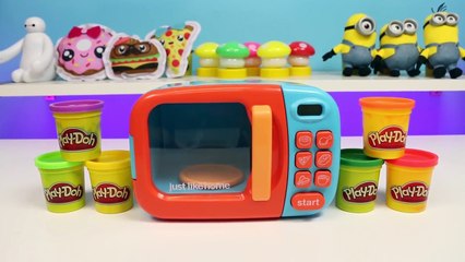 PRETEND Play Doh Food Cooking Microwave Learn Colors & Fruits with Toy Cutting Fruit Velcro!