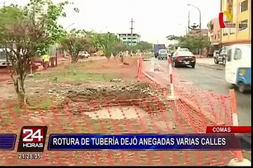 Comas: rotura de tubería dejó varias calles inundadadas