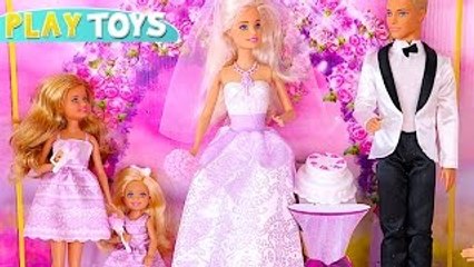 Barbie and Ken Wedding day! - Baby doll pink car toy & bicycle play toys kids
