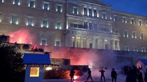 Molotov cocktails at the Greek parliament as more austerity is adopted -4K