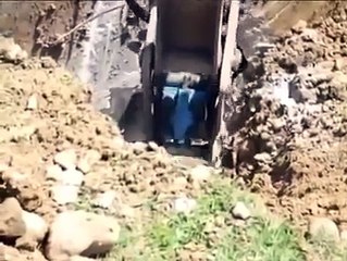 Ayıyı delikten çıkaran iş makinası