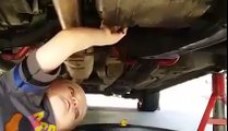 Baby changes Oil Car Oil