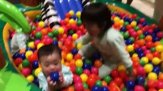 Learn COLOR with Twin babies and Ryan on ball pit pool set and 100   color balls