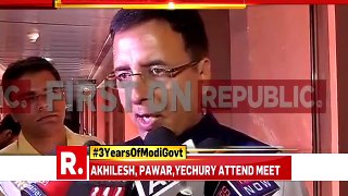 Randeep Surjewala of the Indian National Congress party questions the BJP on the occasion of #3YearsOfModiGovt