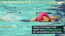 Six-year-old boy uses his feet for daily act